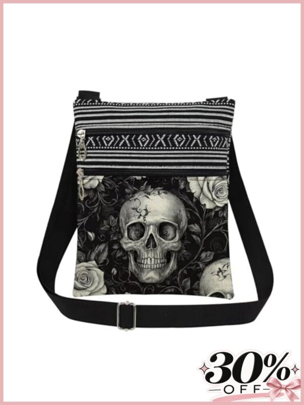 Skull Messenger Bag Women Crossbody Pouch Adjustable Strap Zipper
